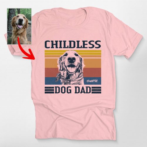 Childless Dog Dad Vintage Custom Dog Photo Style T-Shirt for Dog Dads - Pawarts