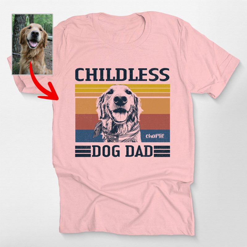 Childless Dog Dad Vintage Custom Dog Photo Style T-Shirt for Dog Dads - Pawarts