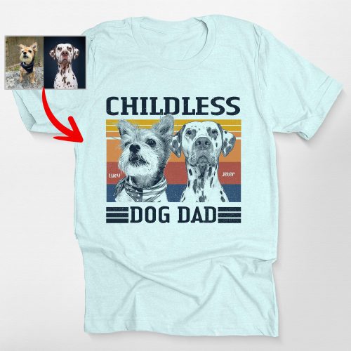 Childless Dog Dad Vintage Custom Dog Photo Style T-Shirt for Dog Dads - Pawarts