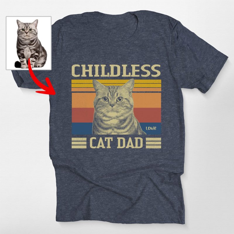 Childless Dog Dad Vintage Custom Dog Photo Style T-Shirt for Dog Dads - Pawarts