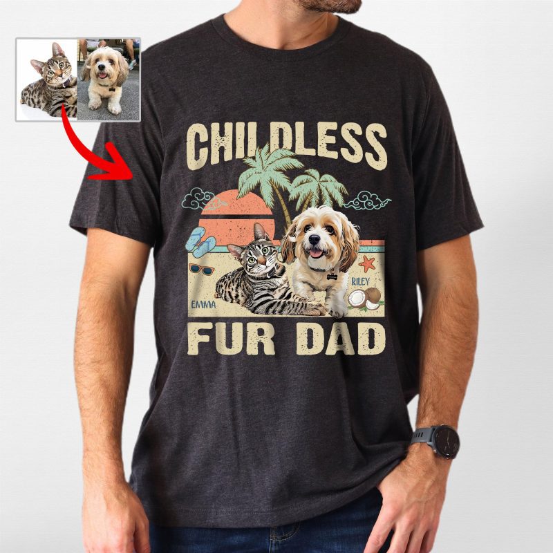 Pawarts | (Childless Dog Dad) Summer Vibes Custom Dog T-Shirt For Dog Dad - Pawarts