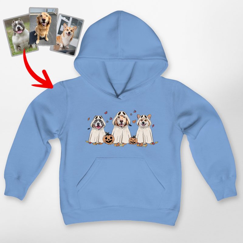 Cute Custom Dog Ghost Gildan Kids' Hoodie Funny Retro Style - Pawarts