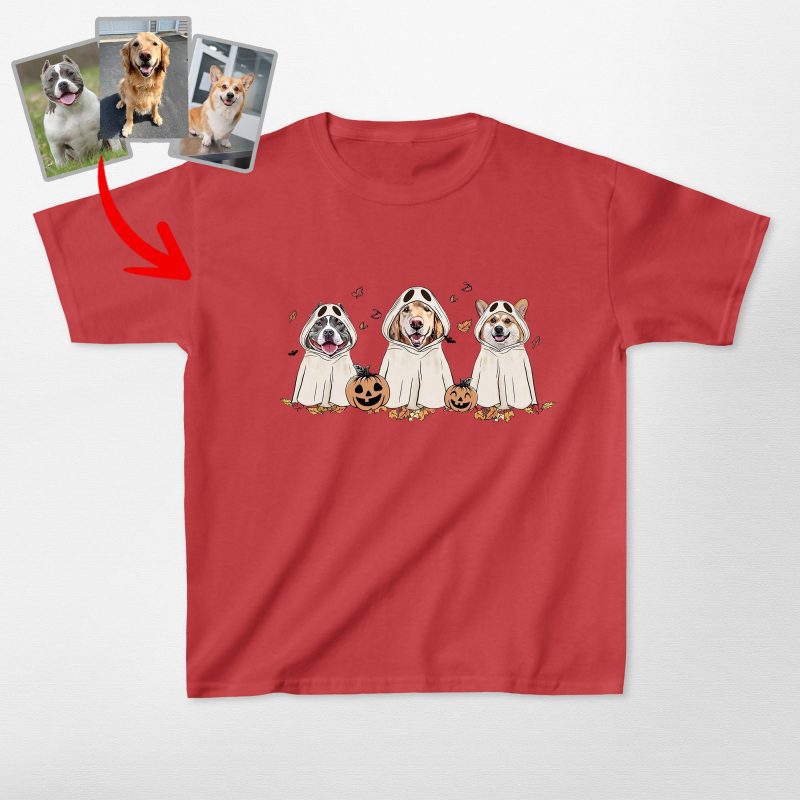 Cute Custom Dog Ghost Gildan Kids' T-shirt Funny Retro Style - Pawarts