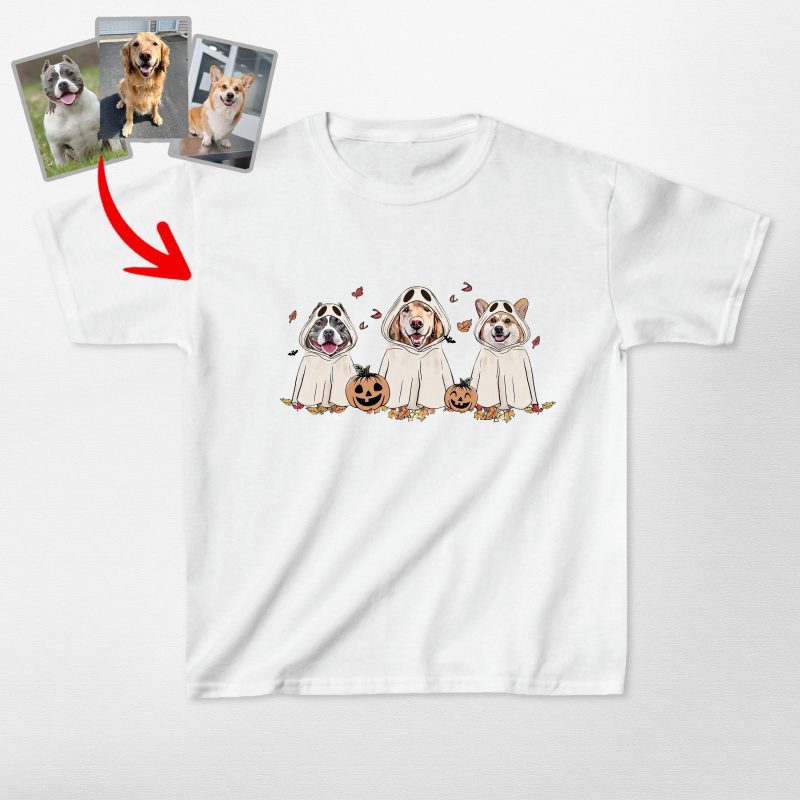 Cute Custom Dog Ghost Gildan Kids' T-shirt Funny Retro Style - Pawarts