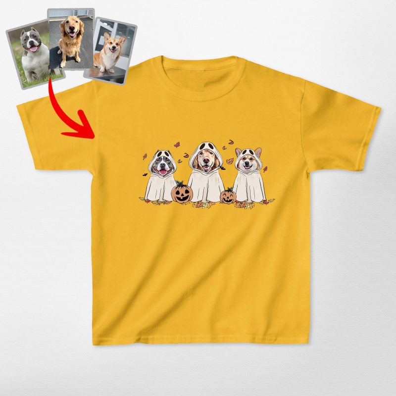 Cute Custom Dog Ghost Gildan Kids' T-shirt Funny Retro Style - Pawarts