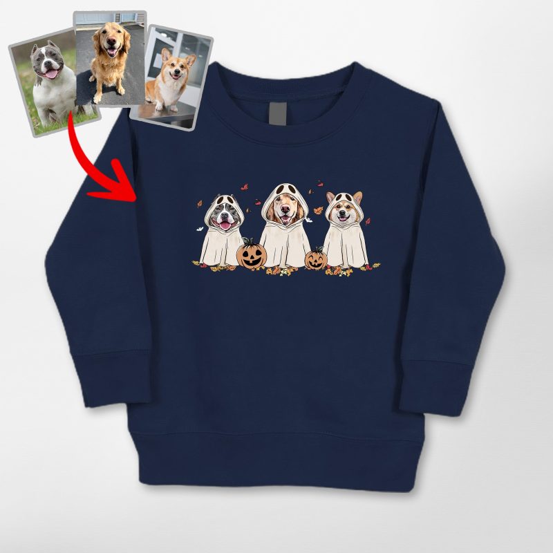 Cute Custom Dog Ghost Gildan Kids' Sweatshirt Funny Retro Style - Pawarts