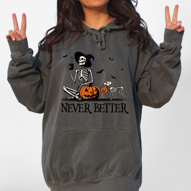 Funny Skeleton Pumpkin Dog Comfort Colors Hoodie - Pawarts