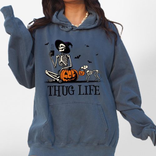 Funny Skeleton Pumpkin Dog Comfort Colors Hoodie - Pawarts