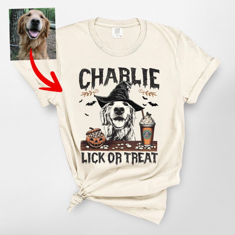 Custom Coffee-Sipping Dog Witch Halloween Comfort Colors T-shirt For Dog Lovers - Pawarts