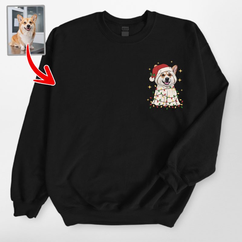 Cute Ghost Christmas Gildan Sweatshirt, Festive Custom Gifts for Dog Lovers - Pawarts