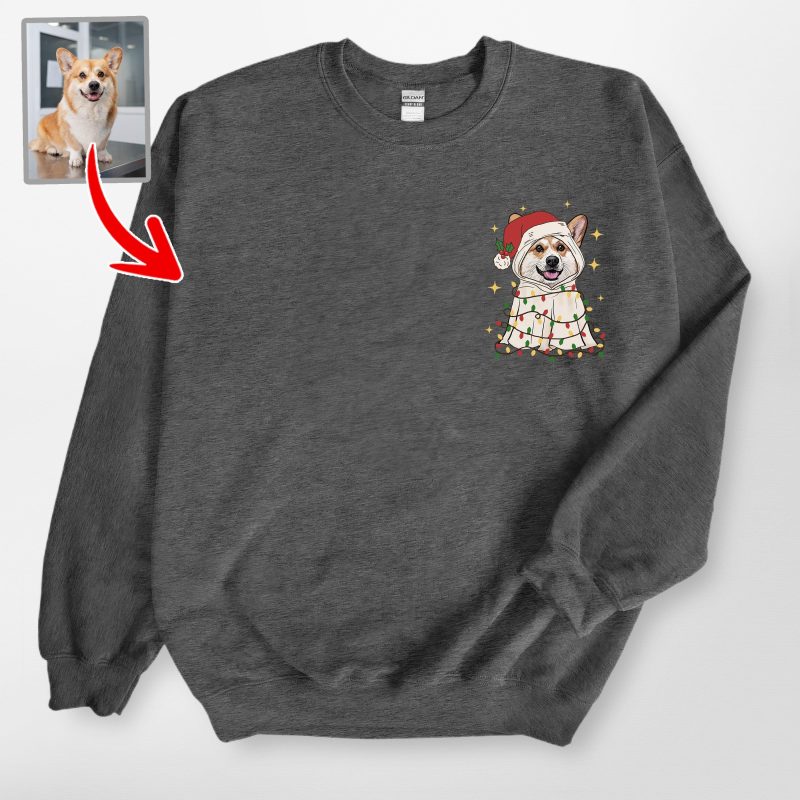 Cute Ghost Christmas Gildan Sweatshirt, Festive Custom Gifts for Dog Lovers - Pawarts