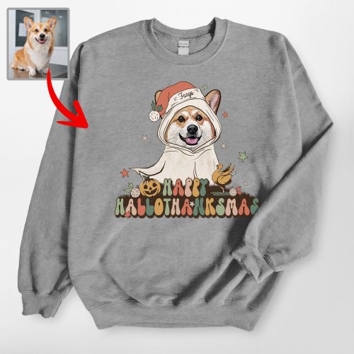 Retro Custom Hallothanksmas Dog Portrait Gildan Sweatshirt For Hooman - Pawarts