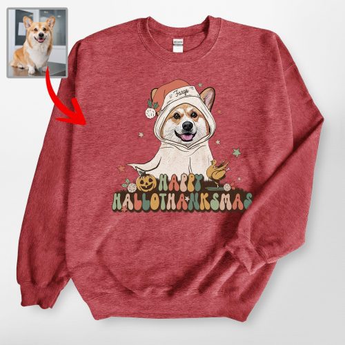 Retro Custom Hallothanksmas Dog Portrait Gildan Sweatshirt For Hooman - Pawarts