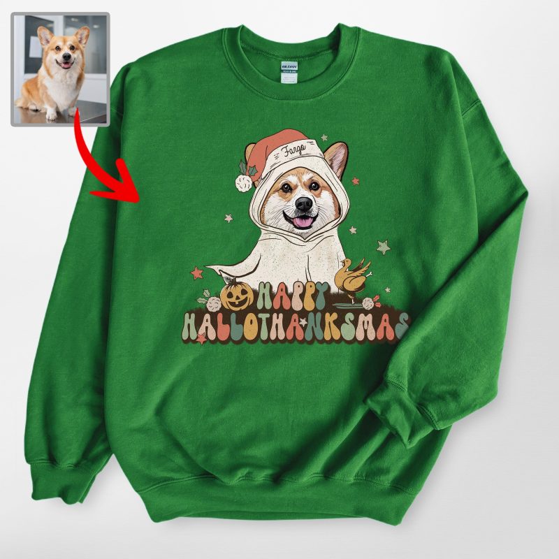 Retro Custom Hallothanksmas Dog Portrait Gildan Sweatshirt For Hooman - Pawarts