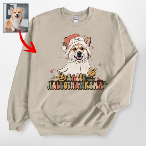 Retro Custom Hallothanksmas Dog Portrait Gildan Sweatshirt For Hooman - Pawarts