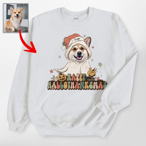 Retro Custom Hallothanksmas Dog Portrait Gildan Sweatshirt For Hooman - Pawarts