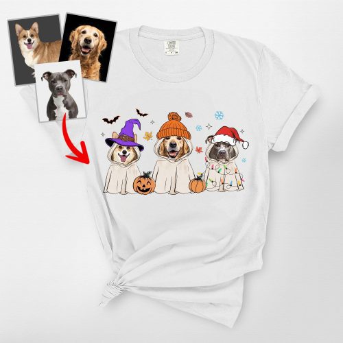 Custom Hallothankmas Dog Portrait Comfort Colors T-Shirt, Cute Gifts For Pawrents - Pawarts