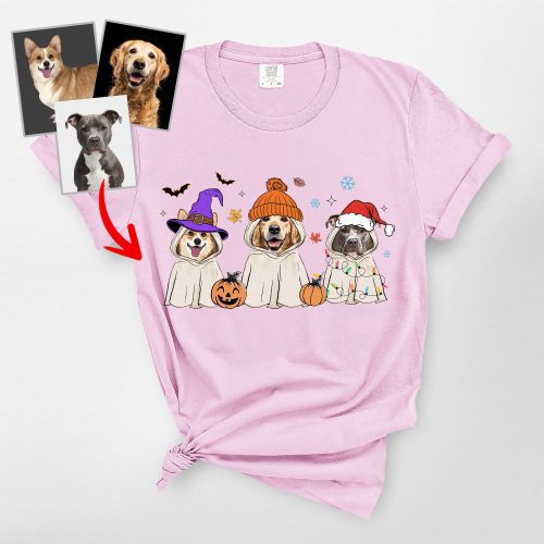 Custom Hallothankmas Dog Portrait Comfort Colors T-Shirt, Cute Gifts For Pawrents - Pawarts