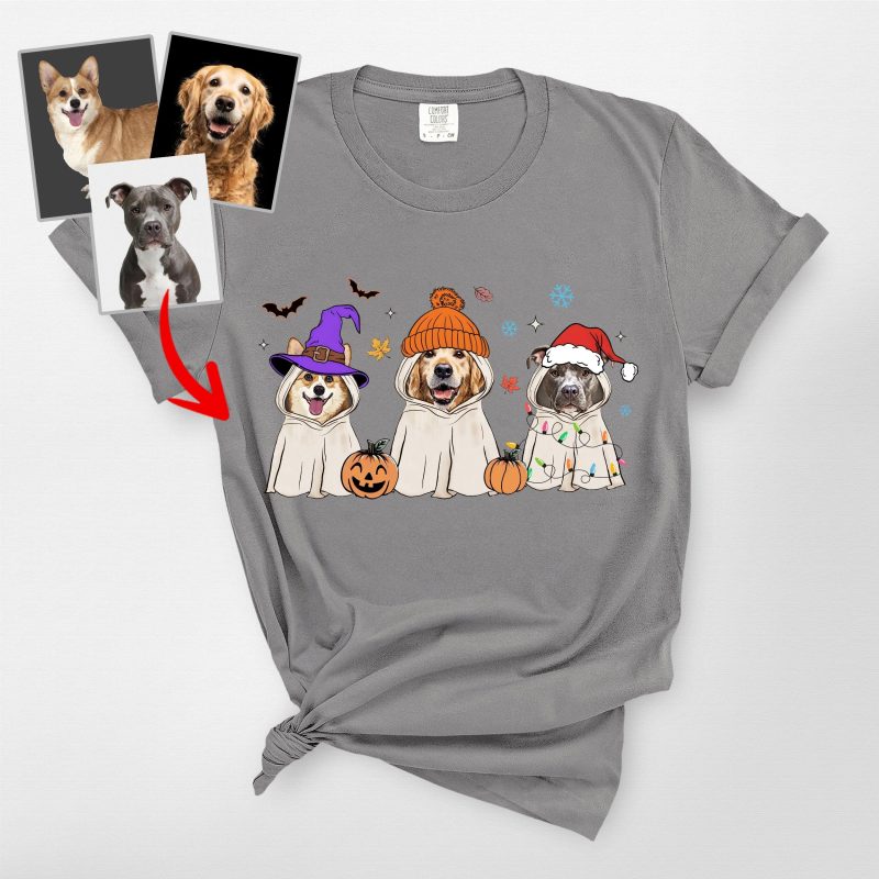 Custom Hallothankmas Dog Portrait Comfort Colors T-Shirt, Cute Gifts For Pawrents - Pawarts