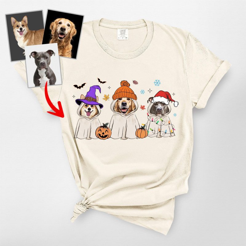 Custom Hallothankmas Dog Portrait Comfort Colors T-Shirt, Cute Gifts For Pawrents - Pawarts