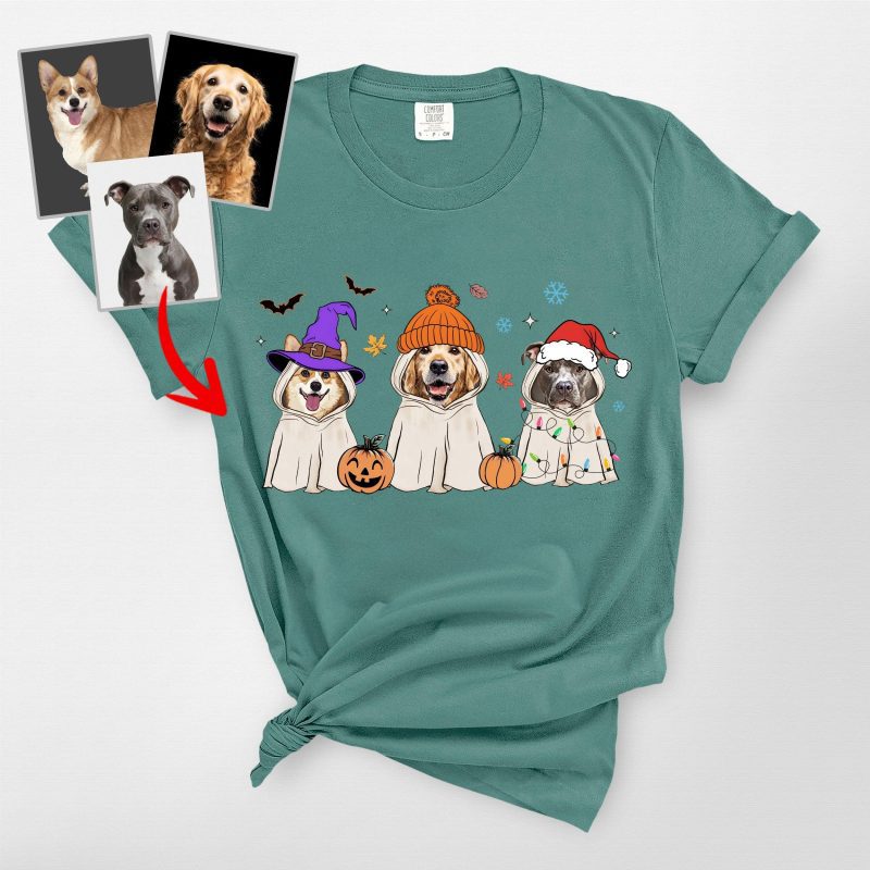 Custom Hallothankmas Dog Portrait Comfort Colors T-Shirt, Cute Gifts For Pawrents - Pawarts