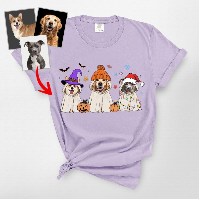 Custom Hallothankmas Dog Portrait Comfort Colors T-Shirt, Cute Gifts For Pawrents - Pawarts