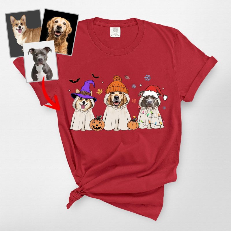 Custom Hallothankmas Dog Portrait Comfort Colors T-Shirt, Cute Gifts For Pawrents - Pawarts