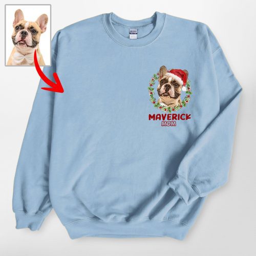 Custom Santa Dog Gildan Sweatshirt with Wreath, Christmas Gifts for Dog Lovers - Pawarts