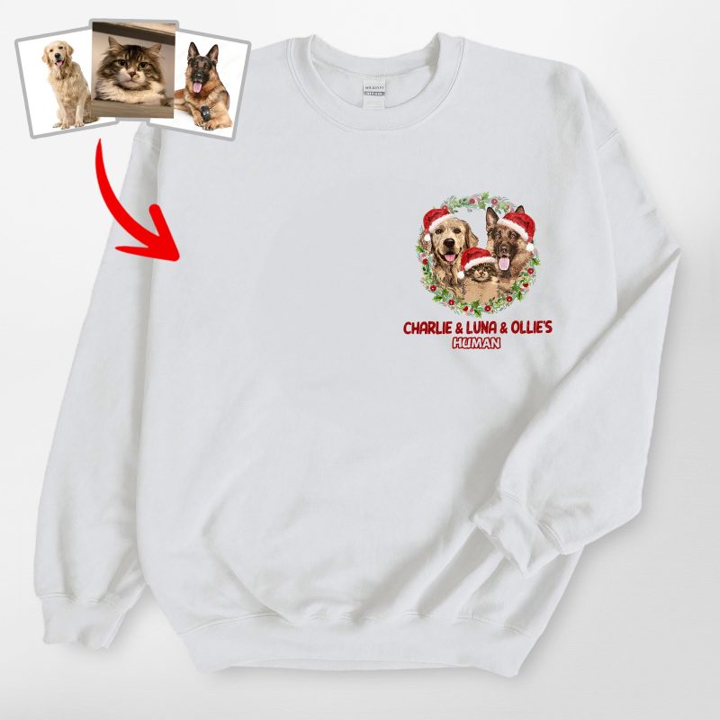 Custom Santa Dog Gildan Sweatshirt with Wreath, Christmas Gifts for Dog Lovers - Pawarts