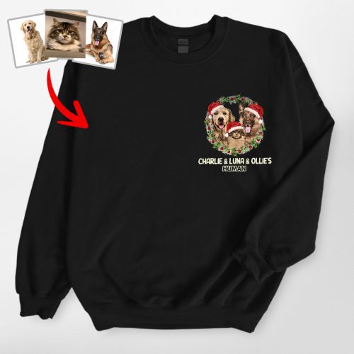 Custom Santa Dog Gildan Sweatshirt with Wreath, Christmas Gifts for Dog Lovers - Pawarts