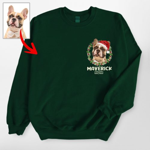 Custom Santa Dog Gildan Sweatshirt with Wreath, Christmas Gifts for Dog Lovers - Pawarts