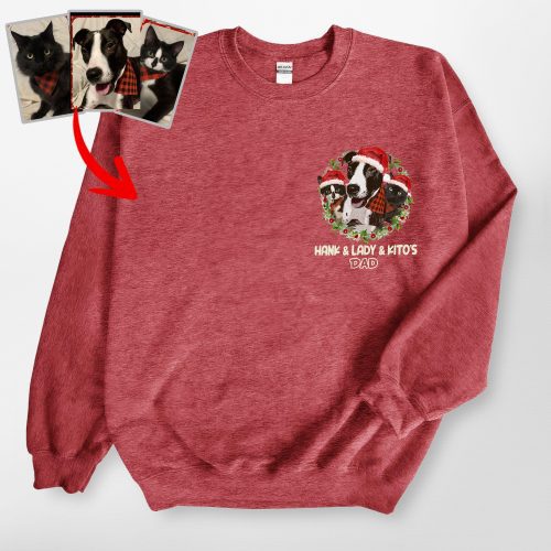 Custom Santa Dog Gildan Sweatshirt with Wreath, Christmas Gifts for Dog Lovers - Pawarts