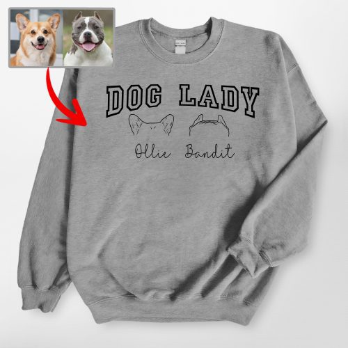 Custom Dog Lady Gildan Sweatshirt with Dog Ear, Unique Gifts For Dog Mom - Pawarts