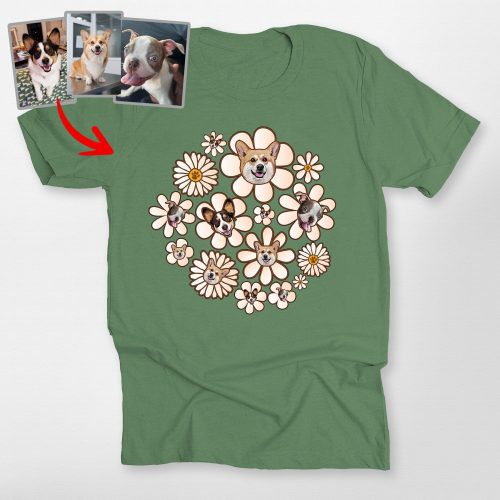 Floral Dog Face Shirt, Custom Pet Portrait Bella Canvas Tee, Cute Gift - Pawarts