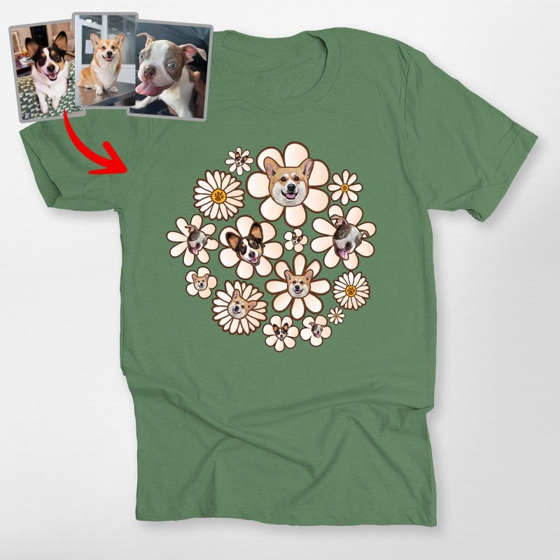 Floral Dog Face Shirt, Custom Pet Portrait Bella Canvas Tee, Cute Gift - Pawarts