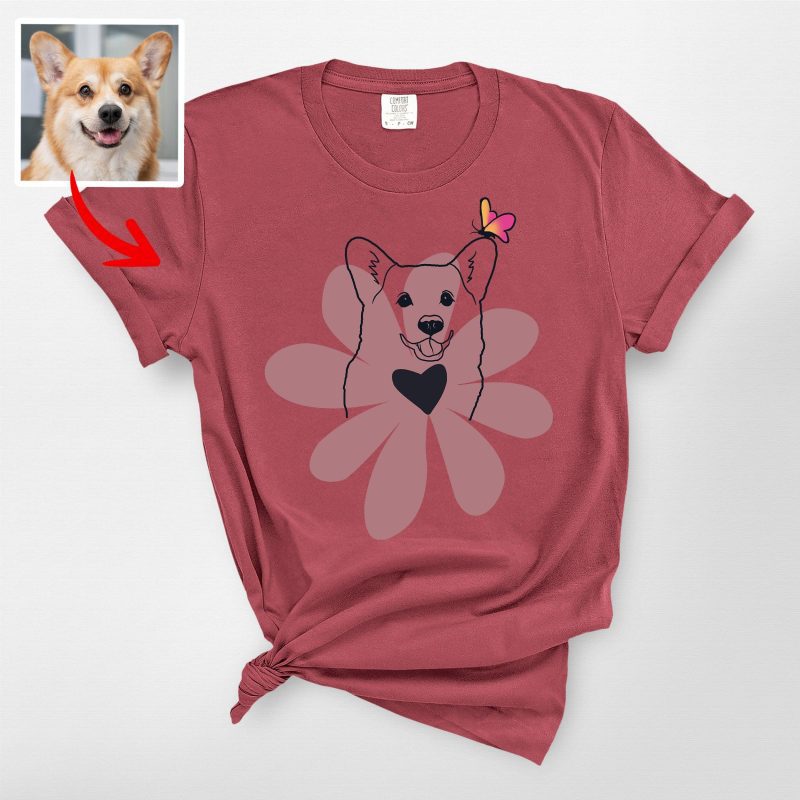 Floral Dog Line Art Shirt, Comfort Colors Tee, Cute Gift for Her - Pawarts