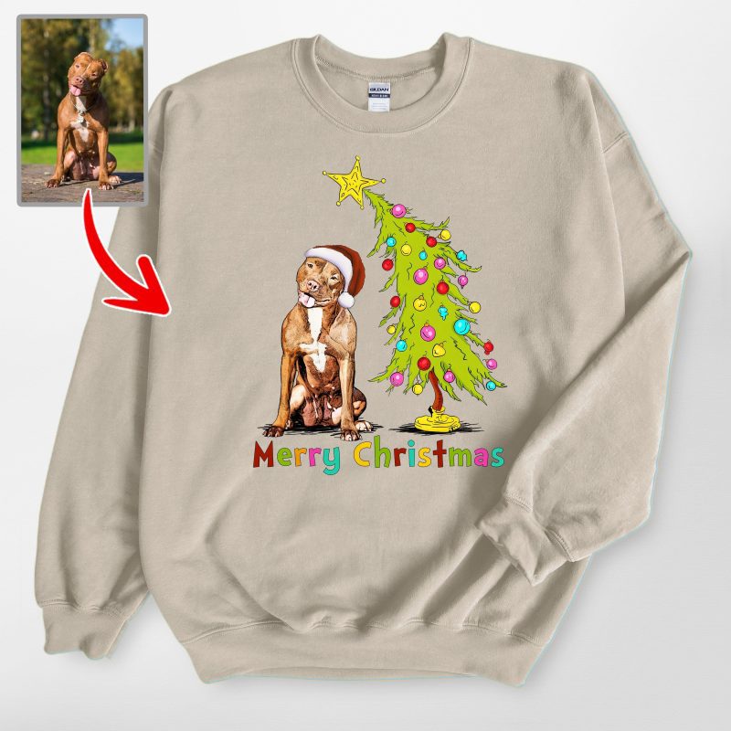 Custom Merry Christmas Dog Sweatshirt – Personalized Pet Photo Holiday Design - Pawarts