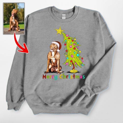 Custom Merry Christmas Dog Sweatshirt – Personalized Pet Photo Holiday Design - Pawarts