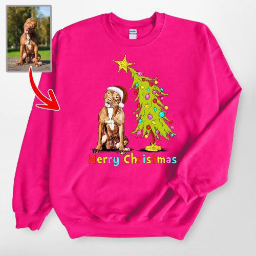 Custom Merry Christmas Dog Sweatshirt – Personalized Pet Photo Holiday Design - Pawarts