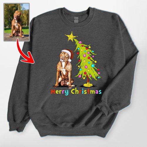 Custom Merry Christmas Dog Sweatshirt – Personalized Pet Photo Holiday Design - Pawarts