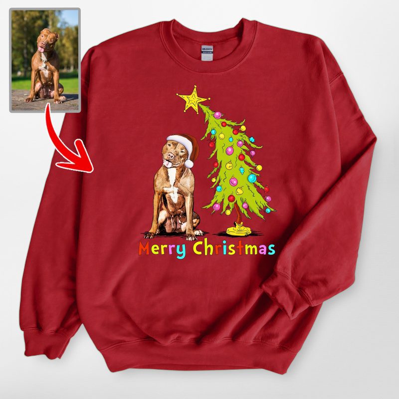 Custom Merry Christmas Dog Sweatshirt – Personalized Pet Photo Holiday Design - Pawarts