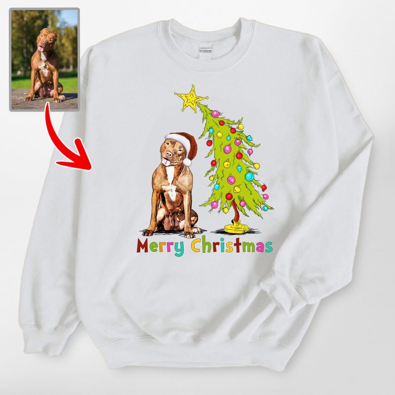 Custom Merry Christmas Dog Sweatshirt – Personalized Pet Photo Holiday Design - Pawarts