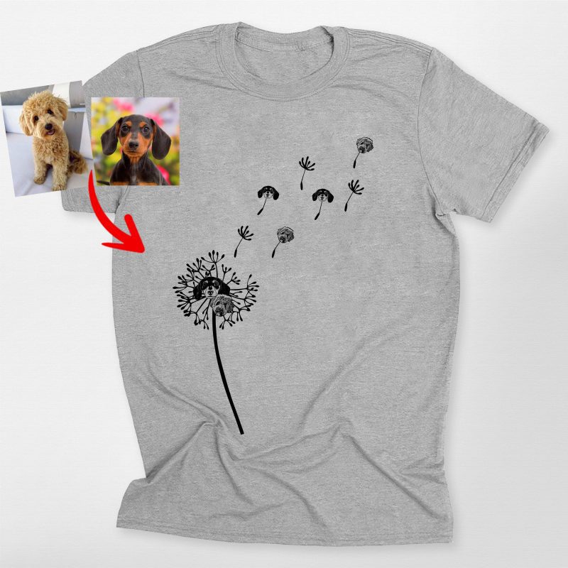 Custom Dog Portrait Bella Canvas Shirt – Personalized Dog with Dandelion Scene - Pawarts