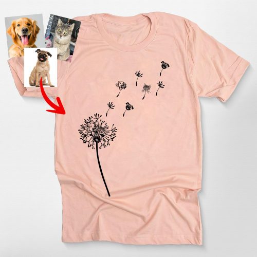 Custom Dog Portrait Bella Canvas Shirt – Personalized Dog with Dandelion Scene - Pawarts