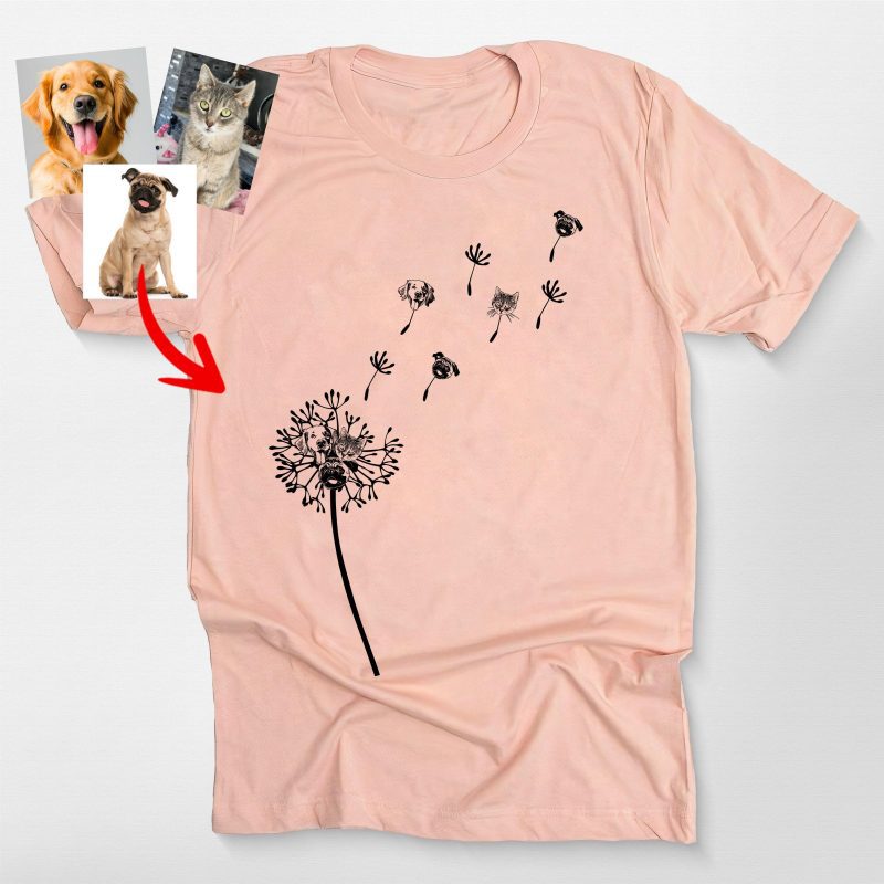 Custom Dog Portrait Bella Canvas Shirt – Personalized Dog with Dandelion Scene - Pawarts