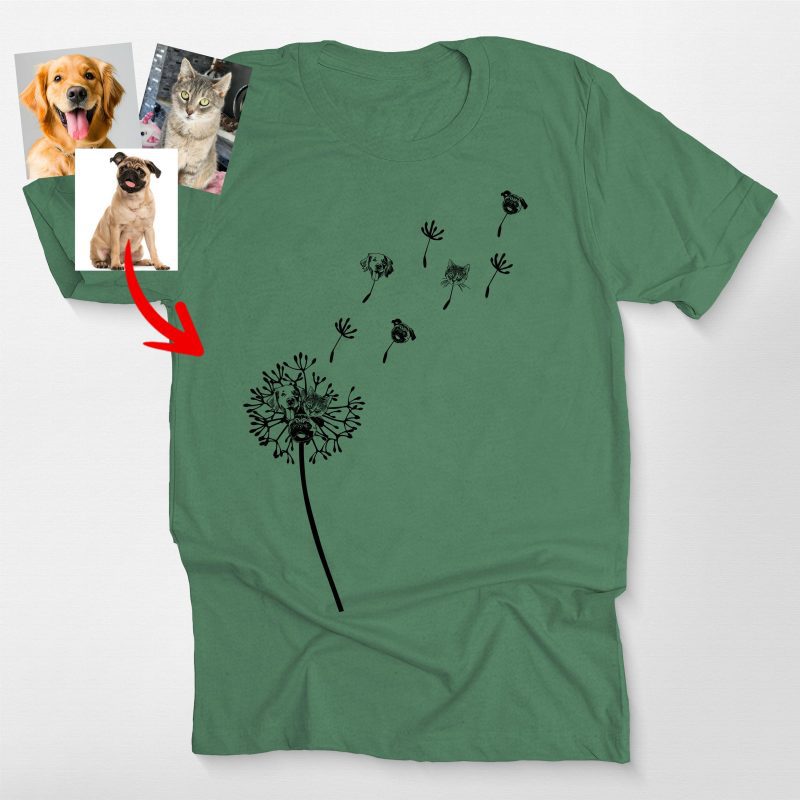 Custom Dog Portrait Bella Canvas Shirt – Personalized Dog with Dandelion Scene - Pawarts