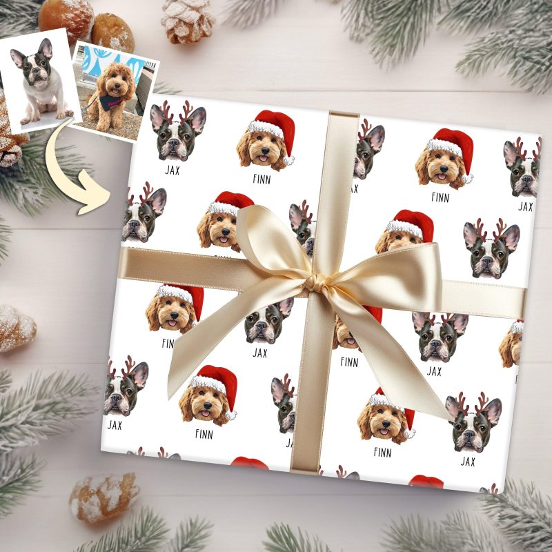 Christmas Custom Pet Portrait Wrapping Paper for Dog Lovers - Pawarts