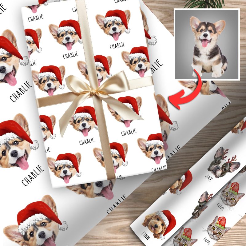 Christmas Custom Pet Portrait Wrapping Paper for Dog Lovers - Pawarts