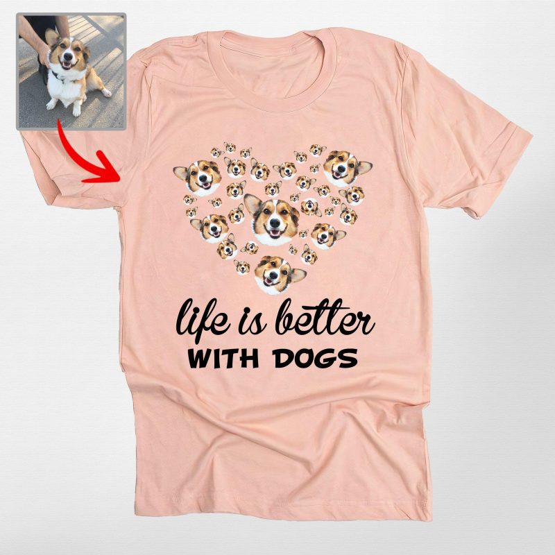 Custom Dog Face Shirt - Life is Better With Dogs, Personalized Bella Canvas Tee - Pawarts