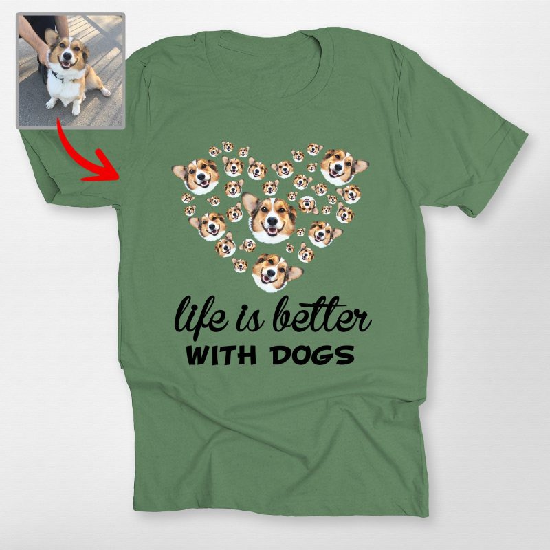 Custom Dog Face Shirt - Life is Better With Dogs, Personalized Bella Canvas Tee - Pawarts